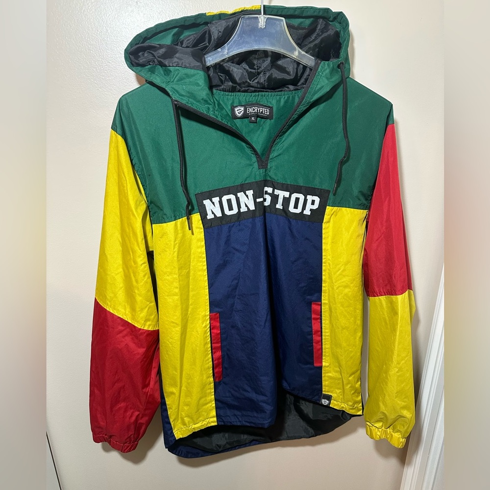 Encrypted Supply Jacket Mens XL Color Block NON-STOP Hooded Windbreaker